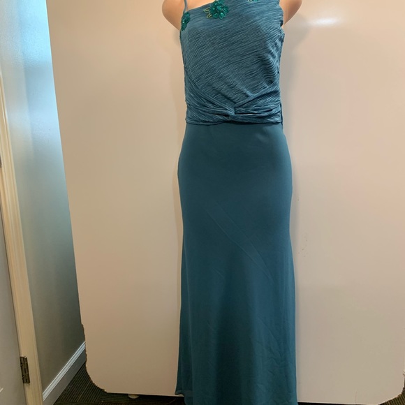 Women junior green blue sleeveless bodycon maxi dress size (M) zipper on the sid - Picture 3 of 9